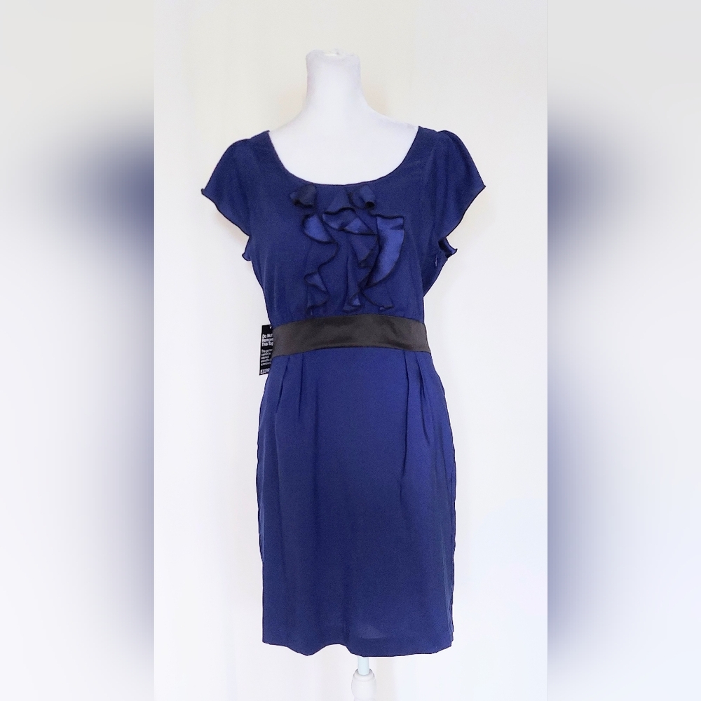 Express Ruffled Front Cap Sleeve Sheath Dress Blue Size 6 NWT